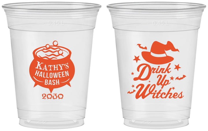 Custom Halloween 16 oz Soft Sided Clear Cups - Drink Up Witches | 250004