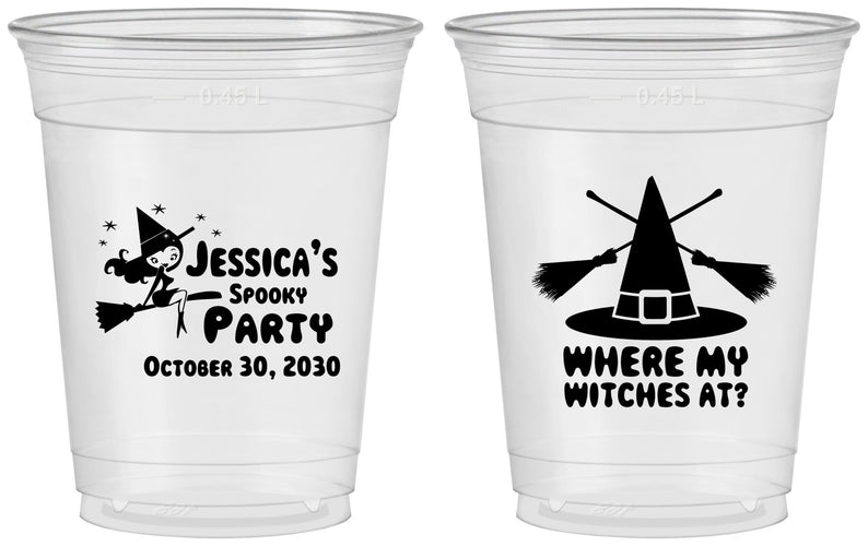 Custom Halloween 16 oz Soft Sided Clear Cups - Witches | 250005