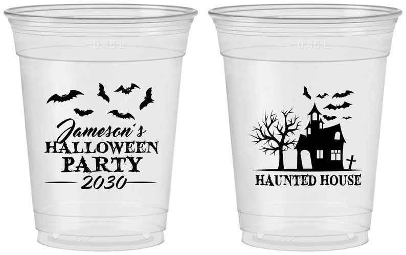 Custom Halloween 16 oz Soft Sided Clear Cups - Haunted House | 250006