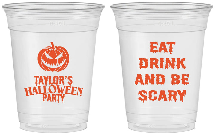 Custom Halloween 16 oz Soft Sided Clear Cups - Scary Pumpkin | 250008
