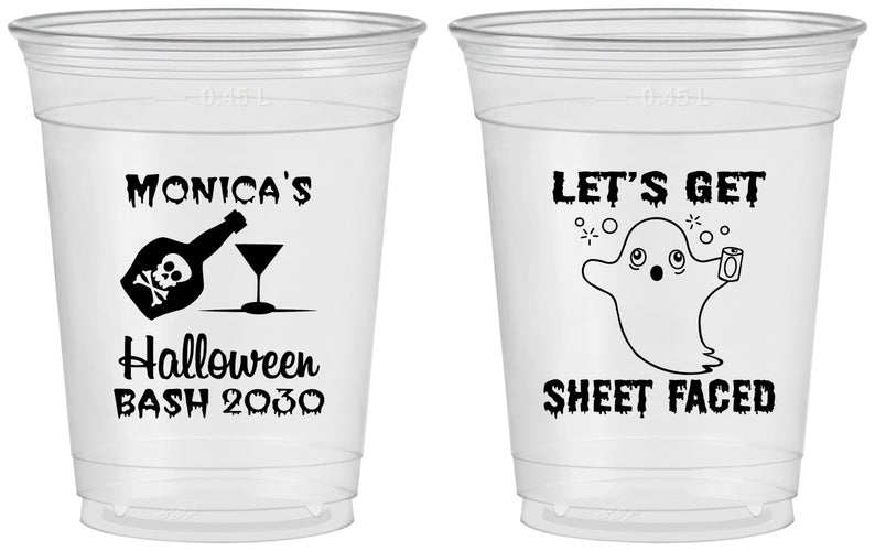 Custom Halloween 16 oz Soft Sided Clear Cups - Ghost Sheet Faced | 250009
