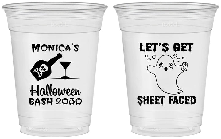Custom Halloween 16 oz Soft Sided Clear Cups - Ghost Sheet Faced | 250009