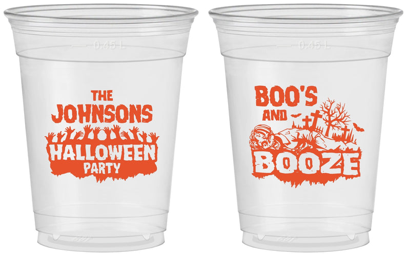 Custom Halloween 16 oz Soft Sided Clear Cups - Boos And Booze | 250012