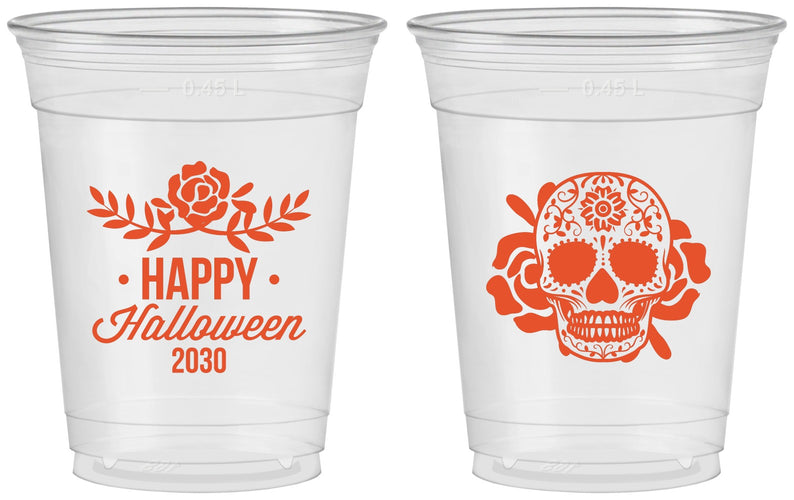 Custom Halloween 16 oz Soft Sided Clear Cups - Sugar Skull | 250020