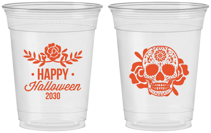 Custom Halloween 16 oz Soft Sided Clear Cups - Sugar Skull | 250020