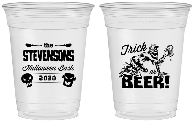 Custom Halloween 16 oz Soft Sided Clear Cups - Trick Or Beer | 250021