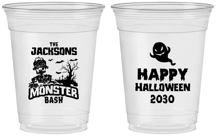 Custom Halloween 16 oz Soft Sided Clear Cups - Ghost Monster | 250022