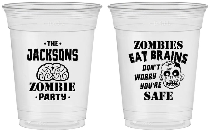 Custom Halloween 16 oz Soft Sided Clear Cups - Zombie Brain | 250026