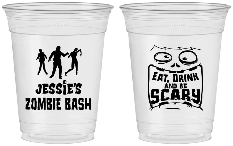 Custom Halloween 16 oz Soft Sided Clear Cups - Eat Drink Be Scary | 250029