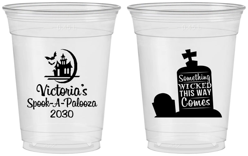 Custom Halloween 16 oz Soft Sided Clear Cups - Haunted House | 250031