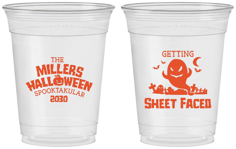 Custom Halloween 16 oz Soft Sided Clear Cups - Ghost Sheet Faced | 250040