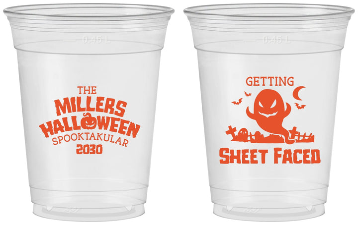 Custom Halloween 16 oz Soft Sided Clear Cups - Ghost Sheet Faced | 250040
