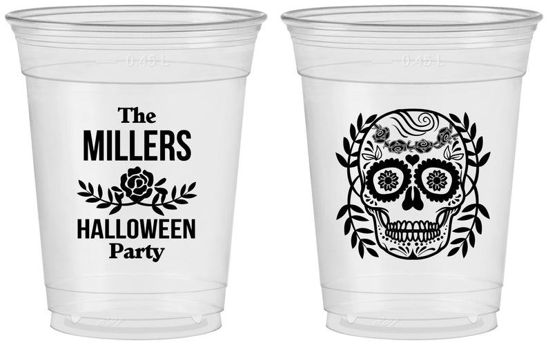 Custom Halloween 16 oz Soft Sided Clear Cups - Sugar Skull | 250061