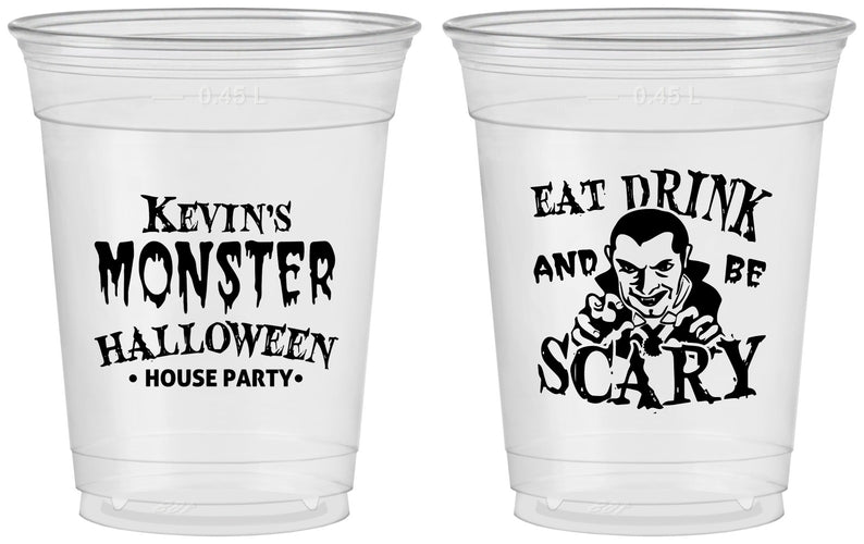 Custom Halloween 16 oz Soft Sided Clear Cups - Eat Drink Be Scary | 250063