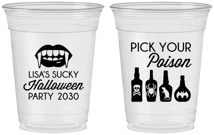 Custom Halloween 16 oz Soft Sided Clear Cups - Pick Your Poison | 250065
