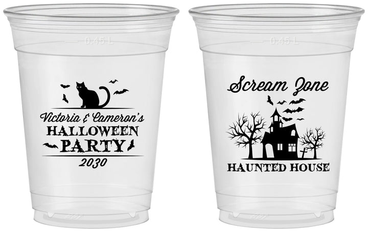 Custom Halloween 16 oz Soft Sided Clear Cups - Haunted House | 250071