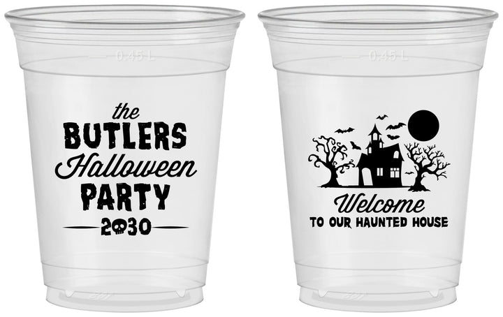 Custom Halloween 16 oz Soft Sided Clear Cups - Haunted House | 250073