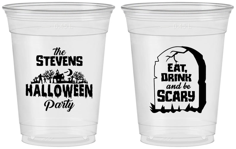 Custom Halloween 16 oz Soft Sided Clear Cups - Eat Drink Be Scary | 250074