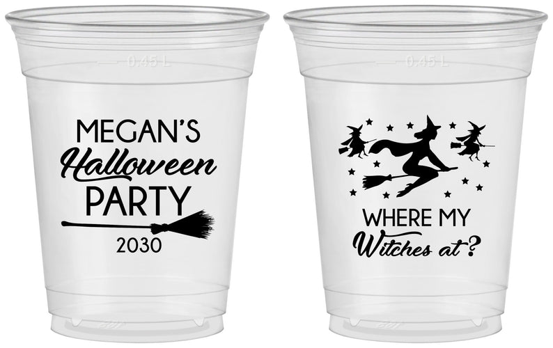 Custom Halloween 16 oz Soft Sided Clear Cups - Where My Witches At | 250086