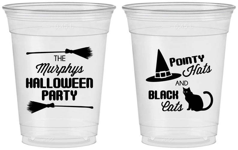 Custom Halloween 16 oz Soft Sided Clear Cups - Black Cats | 250087