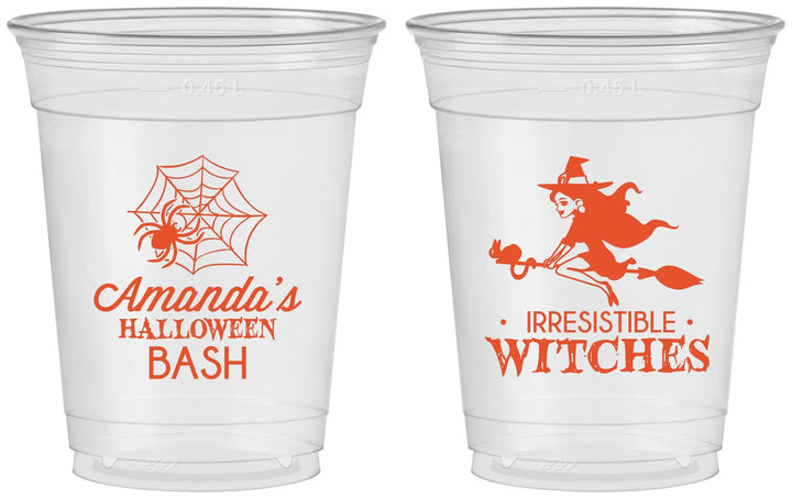 Custom Halloween 16 oz Soft Sided Clear Cups - Witches | 250092