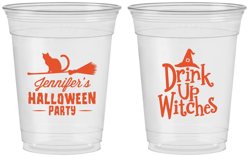 Custom Halloween 16 oz Soft Sided Clear Cups - Drink Up Witches | 250096