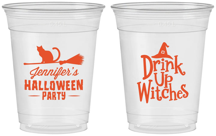 Custom Halloween 16 oz Soft Sided Clear Cups - Drink Up Witches | 250096