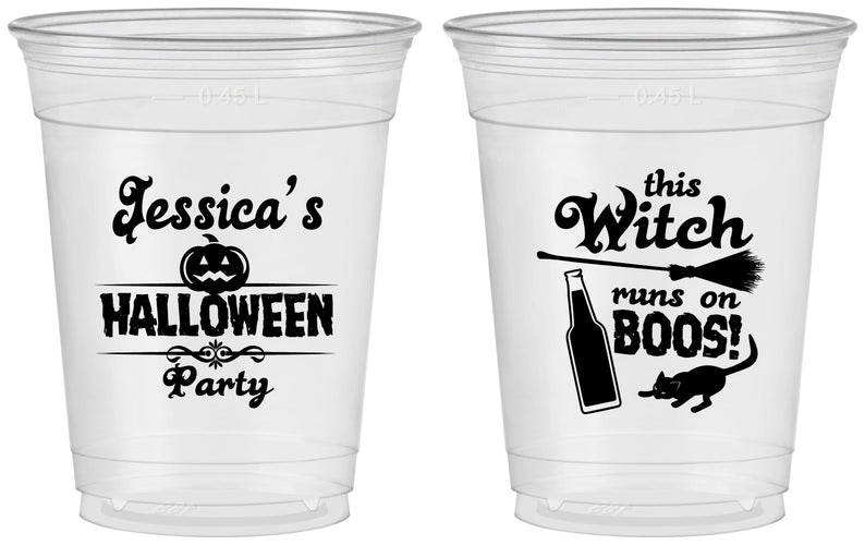 Custom Halloween 16 oz Soft Sided Clear Cups - Witch Boos | 250097