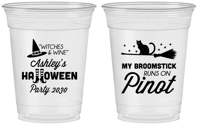 Custom Halloween 16 oz Soft Sided Clear Cups - Witch Broomstick | 250098
