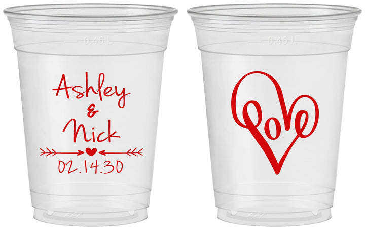 Custom Wedding 16 oz Soft Sided Clear Cups - Love | 252