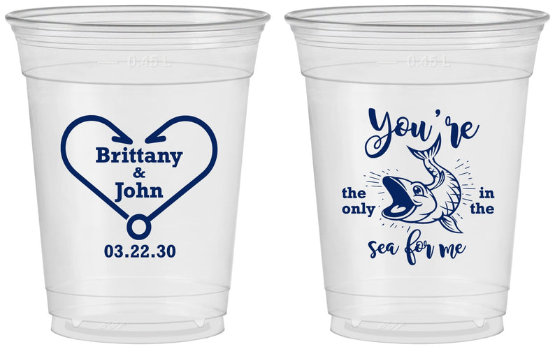Custom Wedding 16 oz Soft Sided Clear Cups - Fish In The Sea For Me | 254