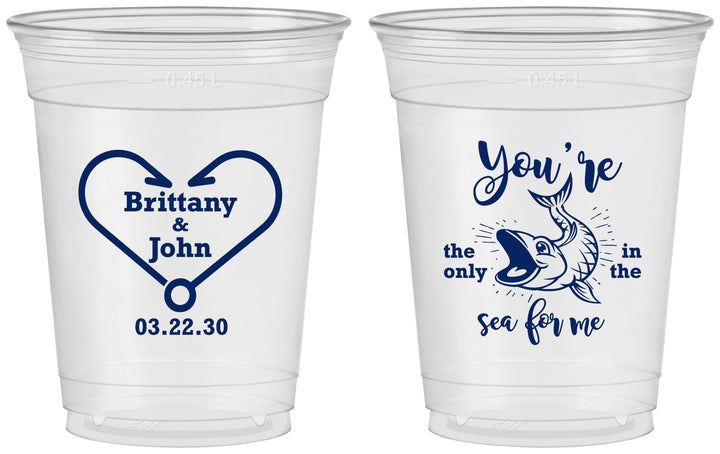 Custom Wedding 16 oz Soft Sided Clear Cups - Fish In The Sea For Me | 254