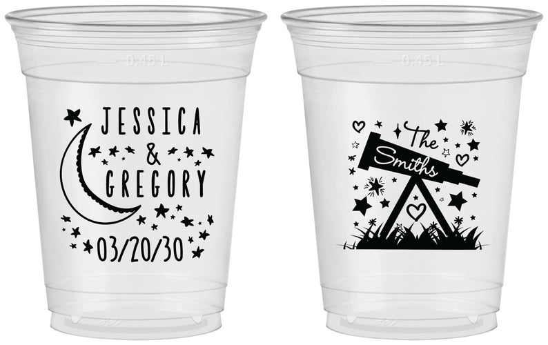 Custom Wedding 16 oz Soft Sided Clear Cups - Telescope | 255