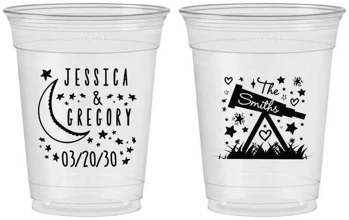 Custom Wedding 16 oz Soft Sided Clear Cups - Telescope | 255