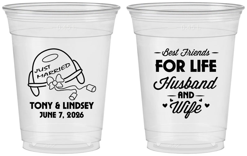 Custom Wedding 16 oz Soft Sided Clear Cups - Best Friends For Life | 256
