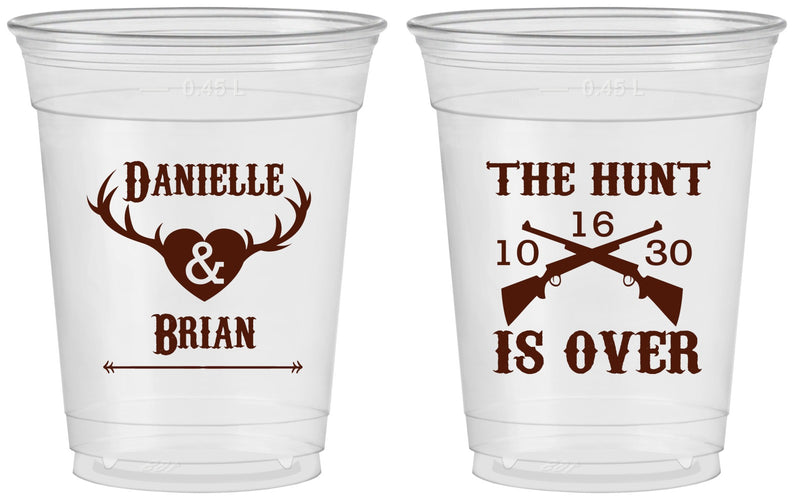 Custom Wedding 16 oz Soft Sided Clear Cups - The Hunt Is Ove | 258