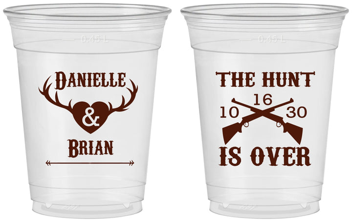 Custom Wedding 16 oz Soft Sided Clear Cups - The Hunt Is Ove | 258