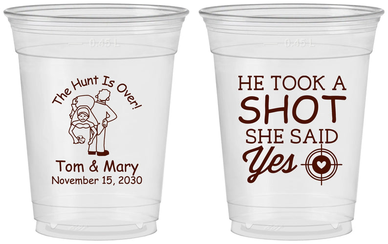 Custom Wedding 16 oz Soft Sided Clear Cups - He Took A Shot She Said Yes | 259