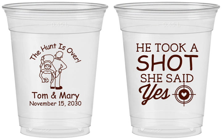 Custom Wedding 16 oz Soft Sided Clear Cups - He Took A Shot She Said Yes | 259