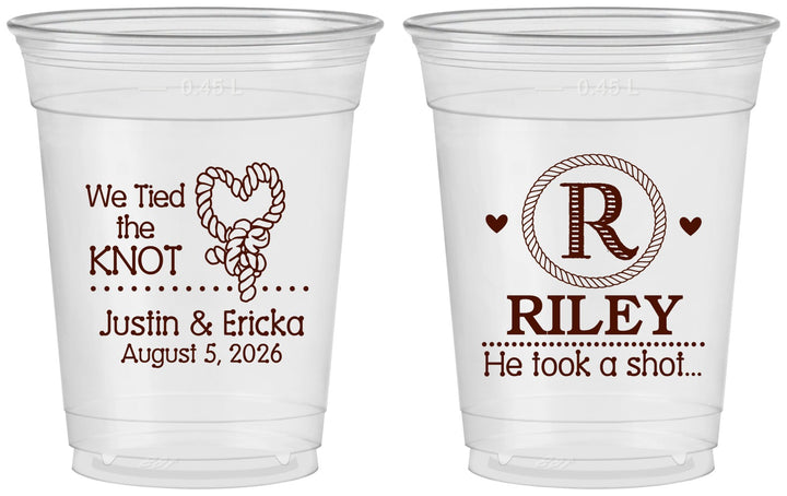 Custom Wedding 16 oz Soft Sided Clear Cups - We Tied The Knot | 260