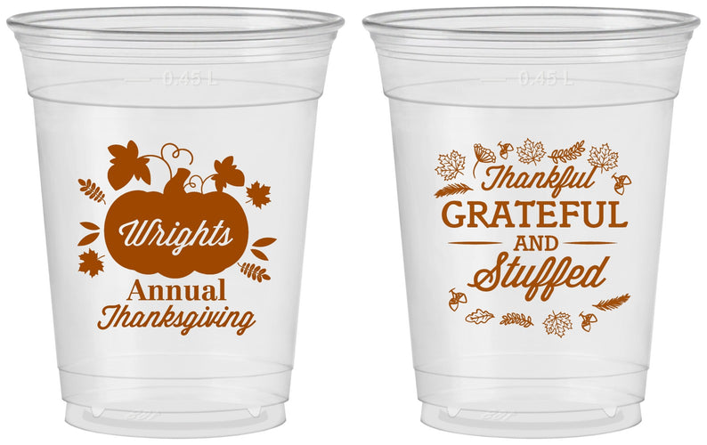Custom Thanksgiving 16 oz Soft Sided Clear Cups - Grateful And Stuffed | 260000