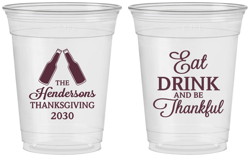 Custom Thanksgiving 16 oz Soft Sided Clear Cups - Eat Drink Thankful | 260001