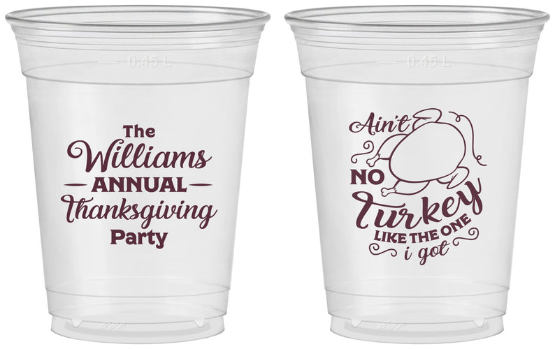 Custom Thanksgiving 16 oz Soft Sided Clear Cups - Turkey | 260005