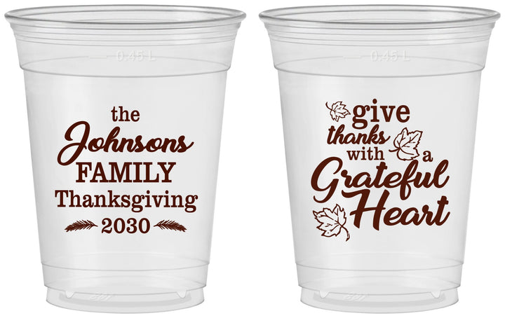 Custom Thanksgiving 16 oz Soft Sided Clear Cups - Grateful | 260006