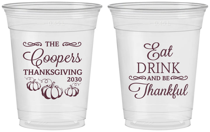 Custom Thanksgiving 16 oz Soft Sided Clear Cups - Eat Drink Thankful | 260009