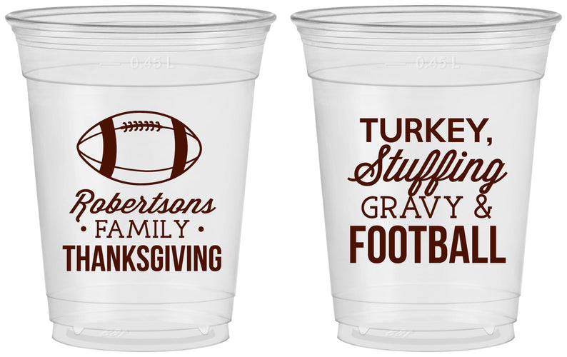 Custom Thanksgiving 16 oz Soft Sided Clear Cups - Football Turkey | 260010