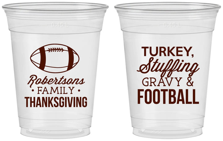 Custom Thanksgiving 16 oz Soft Sided Clear Cups - Football Turkey | 260010