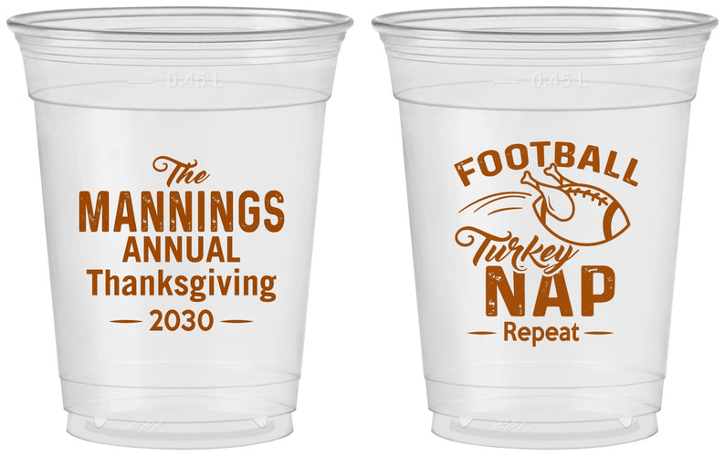 Custom Thanksgiving 16 oz Soft Sided Clear Cups - Football Turkey | 260012
