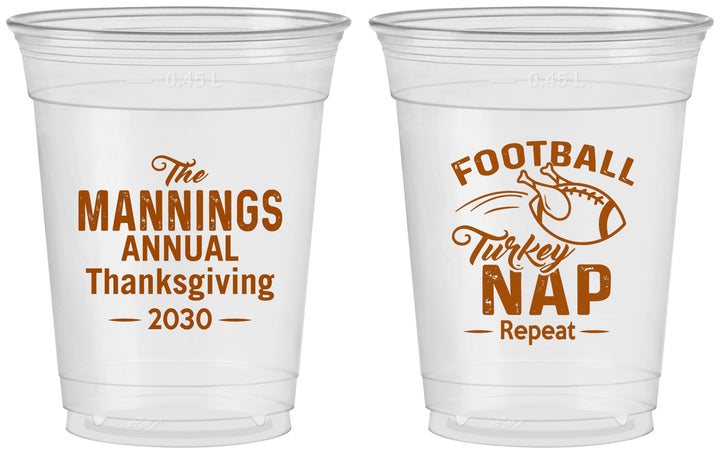 Custom Thanksgiving 16 oz Soft Sided Clear Cups - Football Turkey | 260012