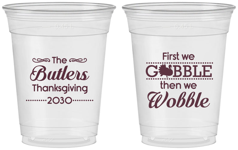 Custom Thanksgiving 16 oz Soft Sided Clear Cups - Gobble Til You Wobble | 260013